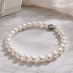 Japanese Cultured Pearl Bracelet Real White Pearls Sterling Silver Clasp